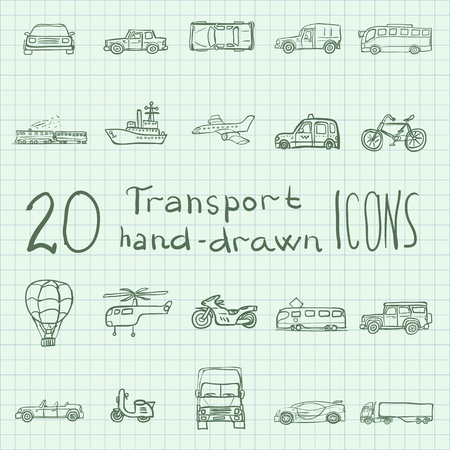 Transport hand drawn icon set vector illustrationのイラスト素材