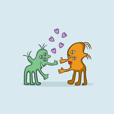 Two monsters hug and confess their love vector illustrationのイラスト素材