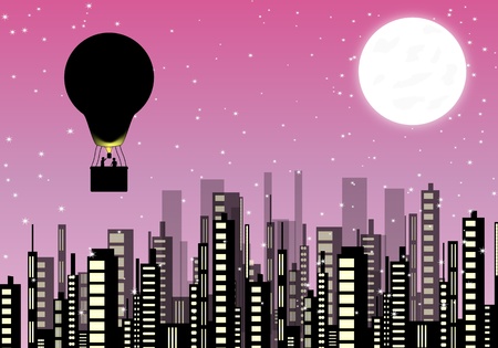 Balloon flying over the cityのイラスト素材
