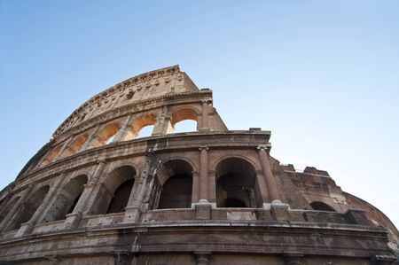 Detail of the top of the Colosseum in Rome, Italyの写真素材
