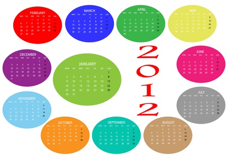 2012 Calendar of colors on a white backgroundのイラスト素材