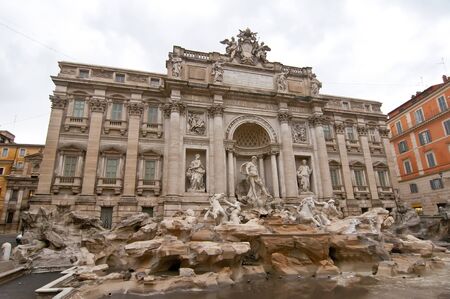Trevi Fountain to clean emptyの写真素材