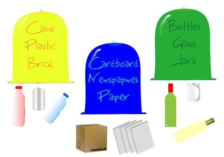 Containers recycled paper, glass and plasticのイラスト素材