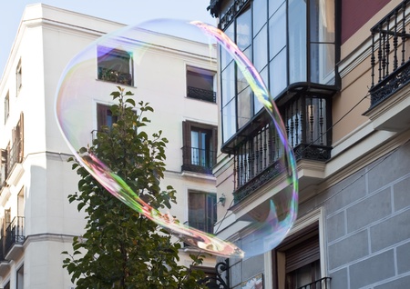 Huge soap bubbles in the streetの写真素材