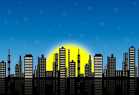 Silhouette of a city at night のイラスト素材