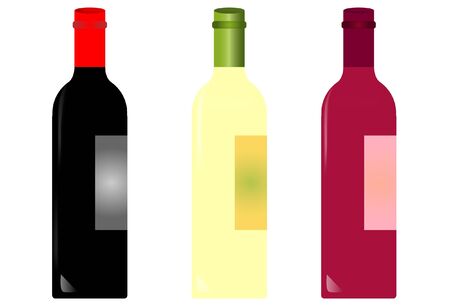 Bottles of red wine, white and pinkのイラスト素材