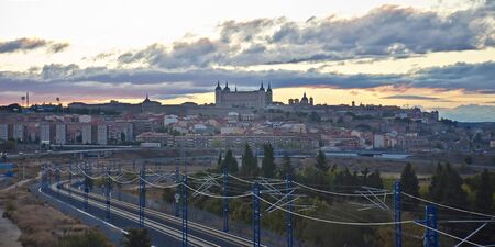 View of the city of Toledo and the railroad tracks, Spainの写真素材