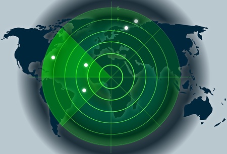 World map background with green radarのイラスト素材