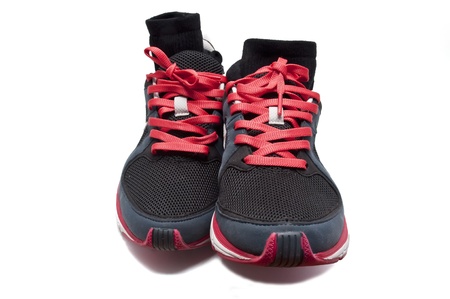 Used sneakers with socks の写真素材