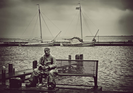 Vintage photo of a sculpture in the seaportの写真素材