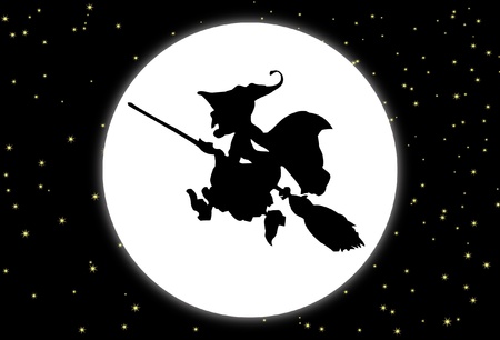 Fund with the moon and a witch with broom のイラスト素材