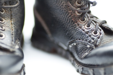 Boots closeup with focus on the lacesの写真素材
