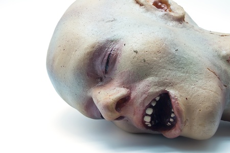 Recreation a severed human head on a white backgroundの写真素材