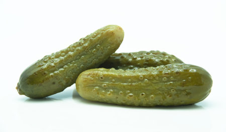 Three Pickles on white backgroundの写真素材