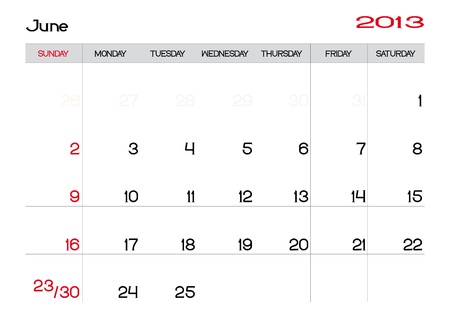 Calendar of june 2013 in englishのイラスト素材
