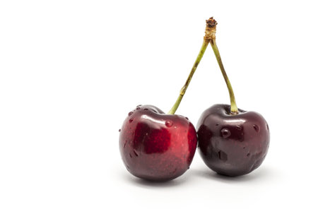 Two Cherries on white background