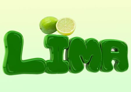 3d word lime with a lime fruitの写真素材