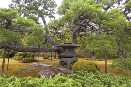 Stone lantern in Japanese gardenの写真素材