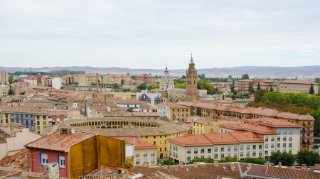 View of the city of Tarazona with of  Cathedral and the old bullringの写真素材
