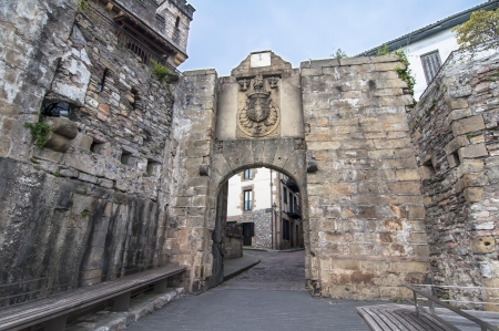 Main entrance to the walled city of Hondarribiaの写真素材