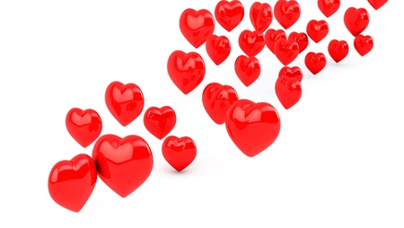 Red Hearts in 3d on white backgroundの写真素材