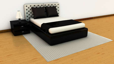 Room in white and black with wooden floors in 3dの写真素材