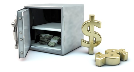 Open safe with money and the dollar symbolの写真素材