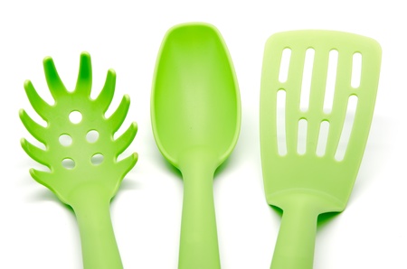 Grenn Kitchen Utensils on white backgroundの写真素材