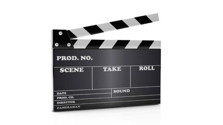 3d cinema clapboard on white backgroundの写真素材