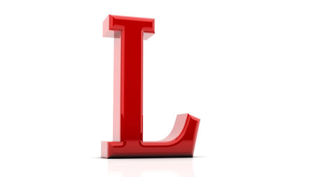 3d letter L bright red on white backgroundの写真素材