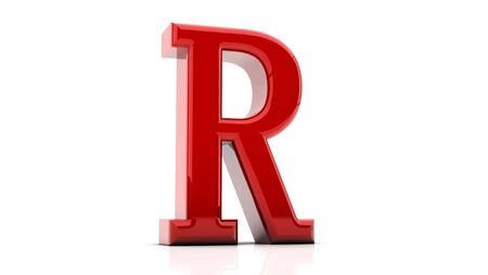 3d letter R bright red on white backgroundの写真素材