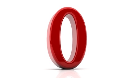 3d Number zero  in red on white backgroundの写真素材