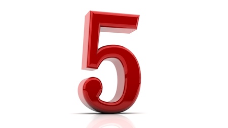3d Number five  in red on white backgroundの写真素材