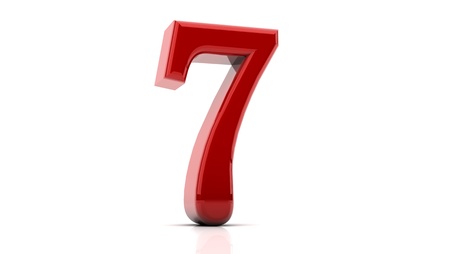 3d Number seven in red on white backgroundの写真素材