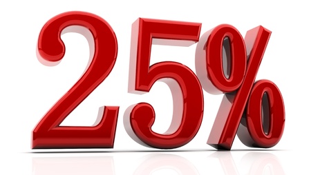 Twenty five percent in 3d on white backgroundの写真素材