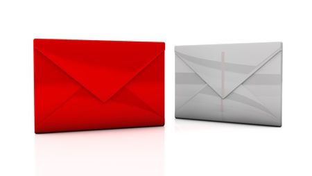 Two envelopes of white and red on white backgroundの写真素材