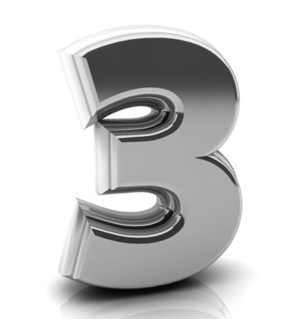 3d Number three  in silver on white backgroundの写真素材