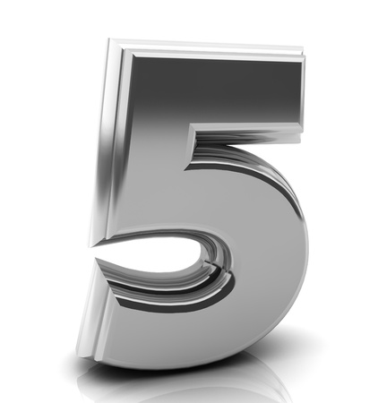 3d Number five in silver on white backgroundの写真素材