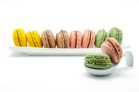Colored Macaroons on white backgroundの写真素材