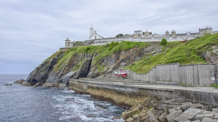 Luarca cemetery on the harbor at sunsetの写真素材