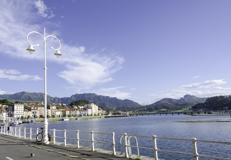 View of Ribadesella on a blue skyの写真素材