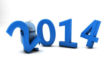 3d new year 2014 and blue robot