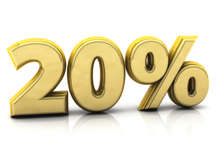 3d twenty percent gold on white backgroundの写真素材
