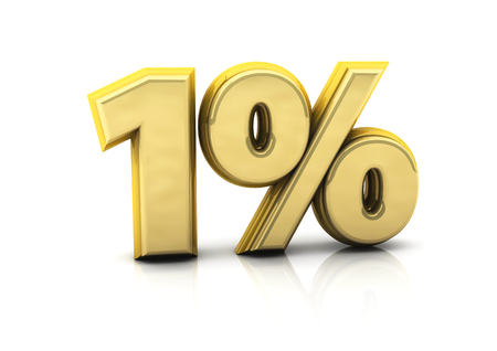 3d one percent gold on white backgroundの写真素材