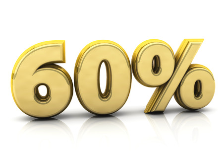 3d gold sixty percent on white backgroundの写真素材