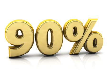 3d gold ninety percent on white backgroundの写真素材