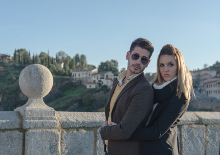 Fashion young couple in love in Toledo, Spainの写真素材