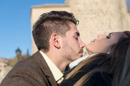 Fashion young couple in love in Toledo, Spainの写真素材