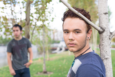 Loving gay couple in outsiteの写真素材