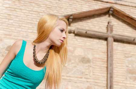 Beautiful young woman in the sreetの写真素材